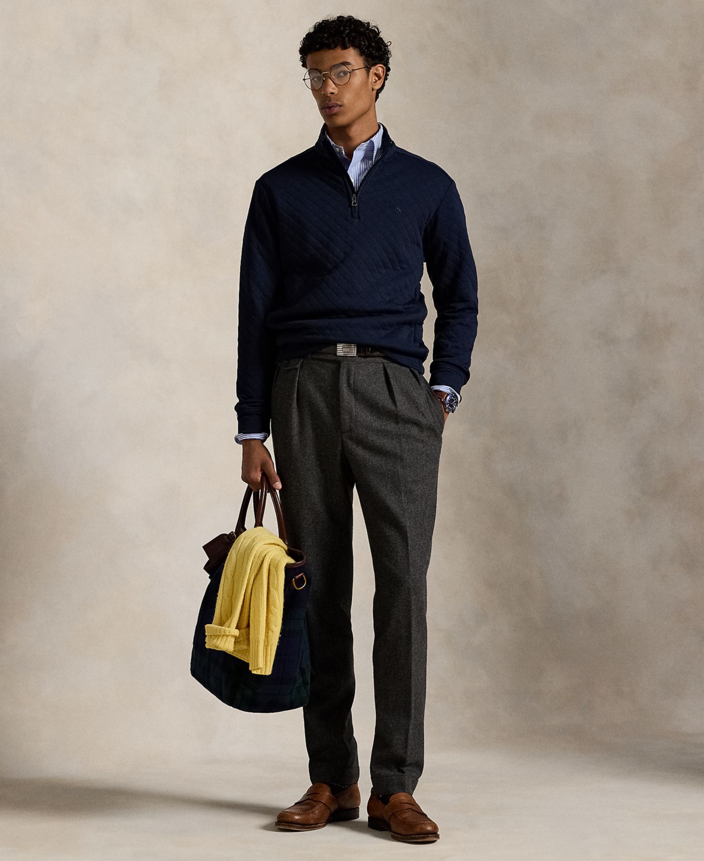 Мужской свитер Polo Ralph Lauren Quilted Double-Knit Jersey Pullover, цвет: Тёмно-синий — фото 2