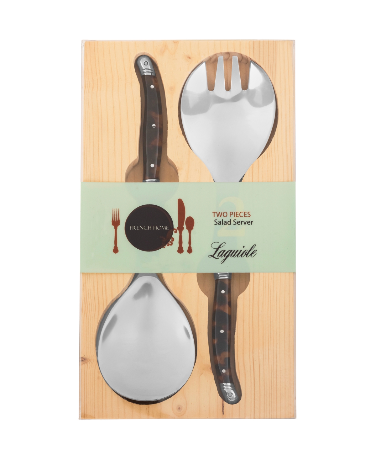 French Home Laguiole Connoisseur 2-pc. Tortoise Shell Salad Servers Set In Brown