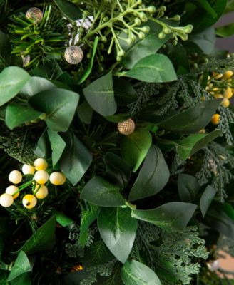 24" Outdoor Berry Cypress Pre-Lit Wreath