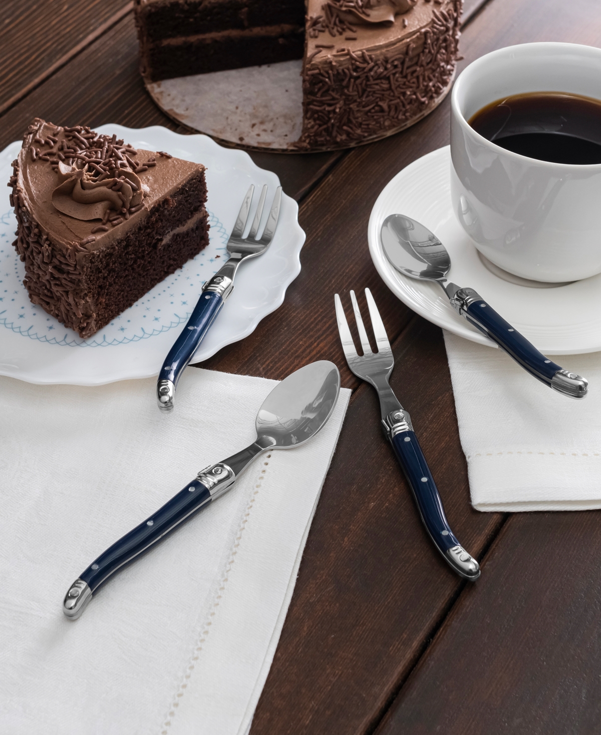 French Home 8pc Laguiole Coffee Spoons & Cake Forks In Blue
