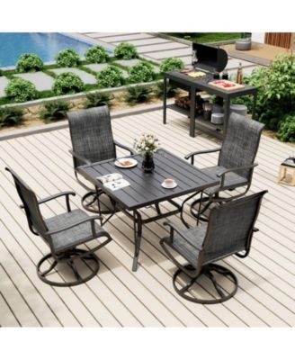 Outdoor 5-Piece Metal Patio Dining Set with and 4 Textilene Swivel Chairs and Square Table in Beige