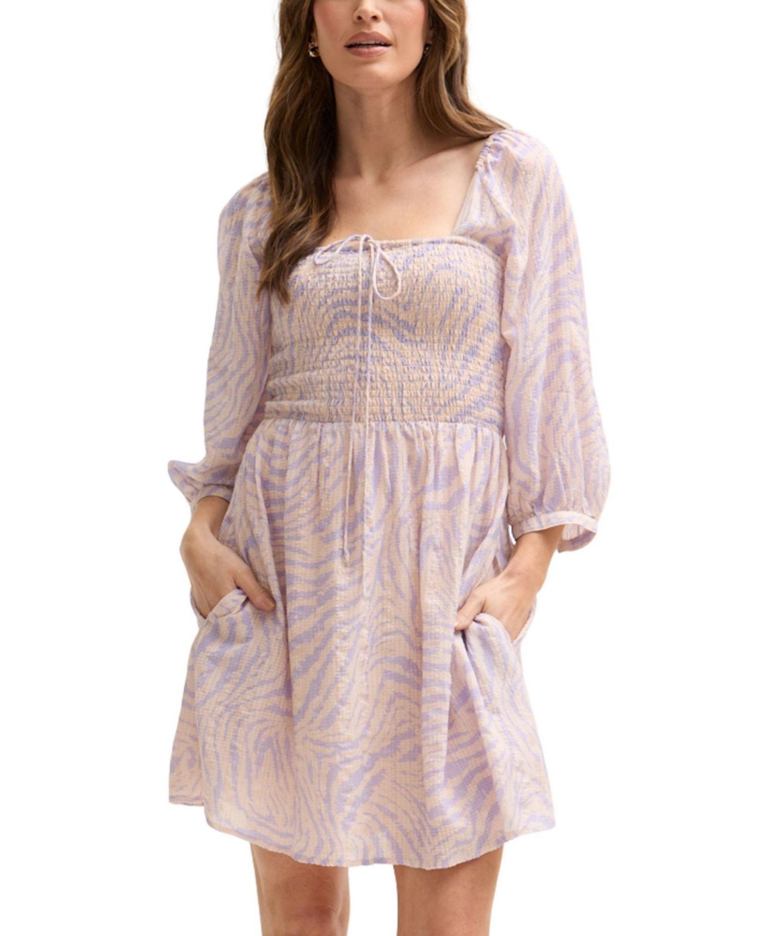 Women's Lucy Shirred Bodice Banana Check Print Mini Dress