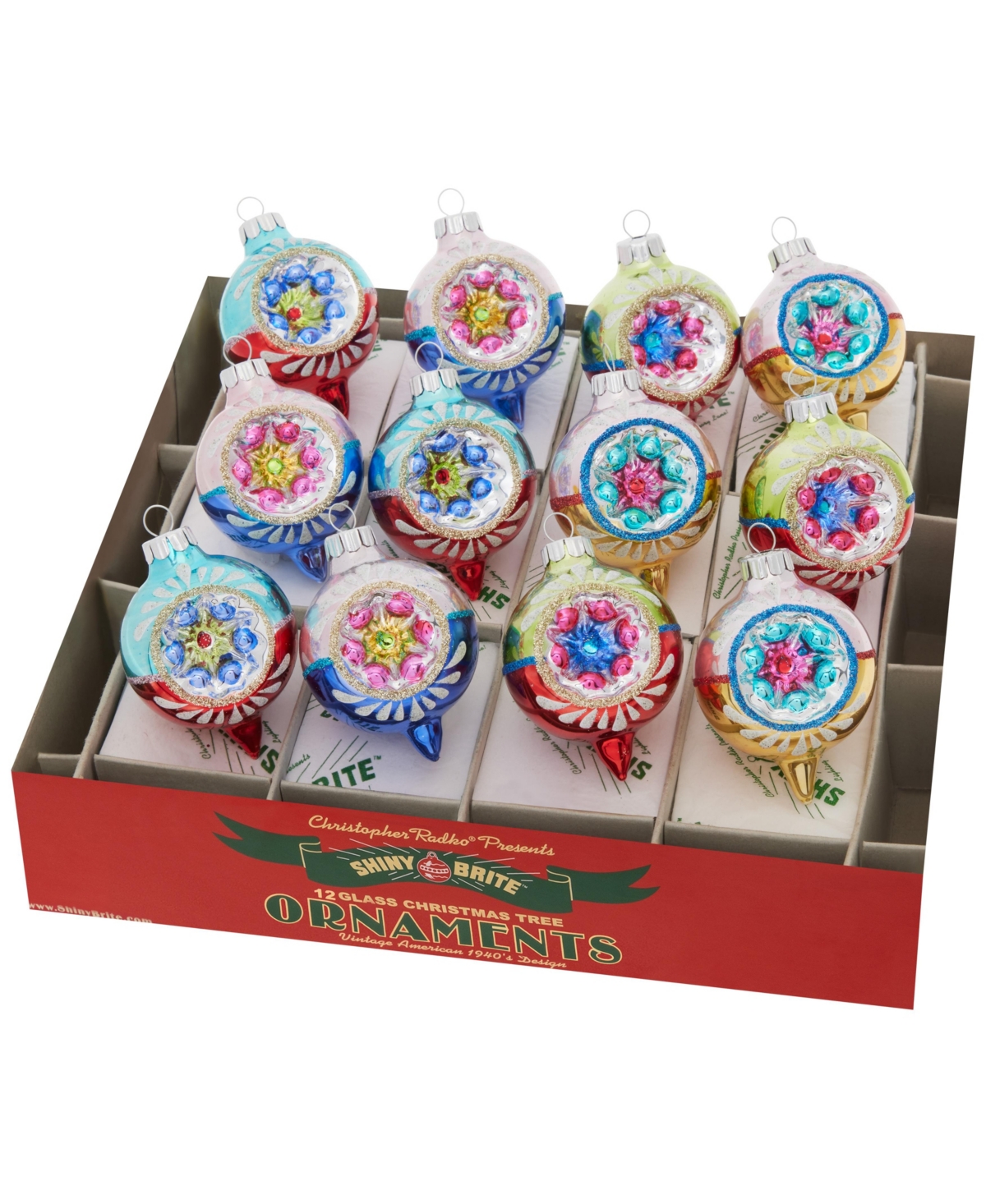 Shiny Brite Christmas Confetti Decorated Reflector Rounds, Set Of 12