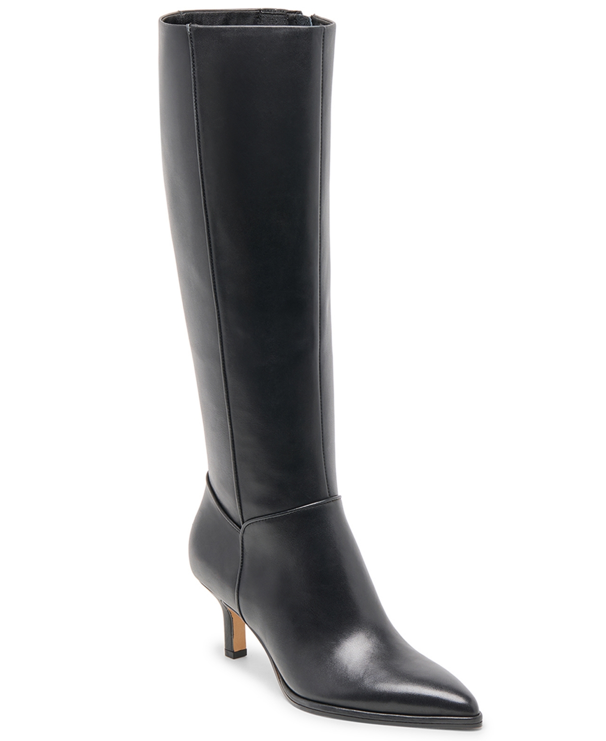 Dolce Vita Auggie Black Leather Pointed-toe Knee-high High Heel Boots In Black