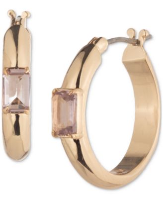 Small Baguette Stone Hoop Earrings, 0.8"