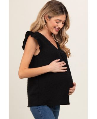 Maternity Lavender Swiss Dot Flutter Sleeve V-Neck Top