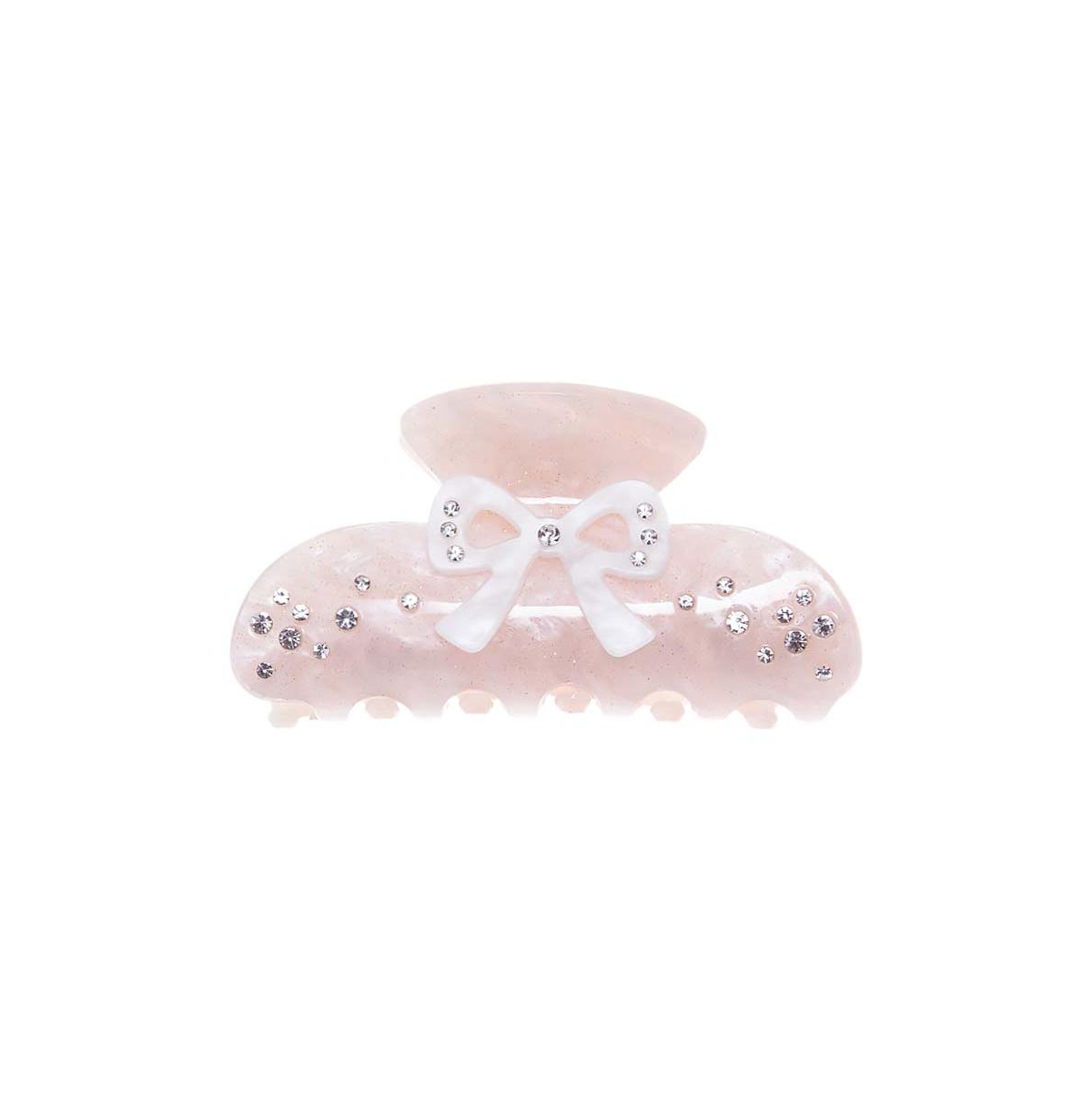 Rhinestone Pink & White Bow Hair Claw Clip By Adina Eden - Pink