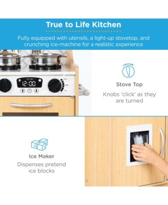 Pretend Play Kitchen Wooden Toy Set for Kids w/ Telephone, Utensils, Oven, Microwave