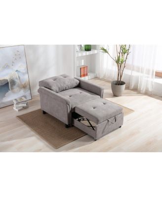 35"W Gray Woven Convertible Armchair