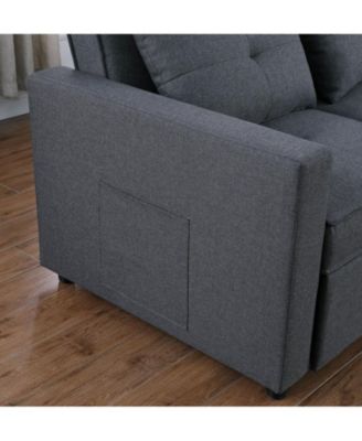 56"W Dark Gray Linen Convertible Sleeper Loveseat with Side Pocket