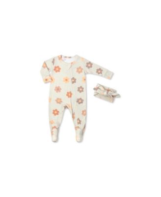 Baby Grey By Everly Grey Baby Girls Grey by Everly Grey Zip Long Sleeve Footie Head Wrap Set - Daisies 28$
