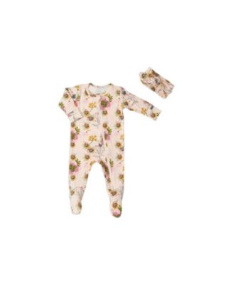 Baby Grey By Everly Grey Baby Girls Grey by Everly Grey Zip Long Sleeve Footie Head Wrap Set - Camellia 38$