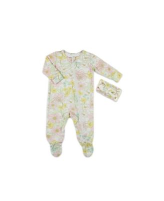 Baby Grey By Everly Grey Baby Girls Grey by Everly Grey Zip Long Sleeve Footie Head Wrap Set - Begonia 38$