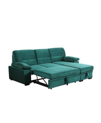 97.5"W Green Velvet Fabric Reversible Sleeper Sectional Sofa Chaise