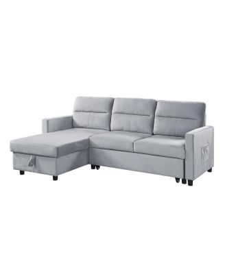 81.5"W Light Gray Velvet Reversible Sleeper Sectional Sofa with Storage Chaise and Side Pocket