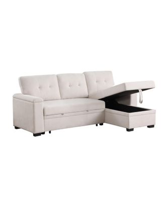 84.5"W Beige Woven Fabric Reversible Sleeper Sectional Sofa with Storage Chaise