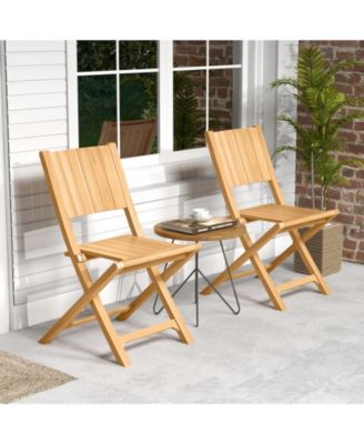 2 Pieces Teak Wood Outdoor Dining Chairs with Slatted Seat