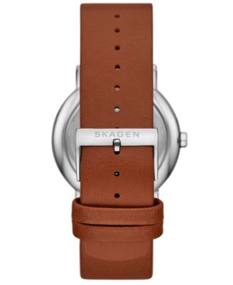 Men's Signatur Quartz Multifunction Brown Leather Watch, 40mm