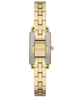 Skagen Hagen Orologio Da Donna 22mm - Cassa Rettangolare, Quadrante Bianco, Cinturino In Pelle Marrone E Oro