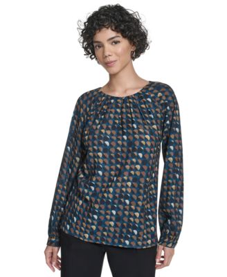 Calvin Klein - Women's Printed Georgette Long-Sleeve Blouse