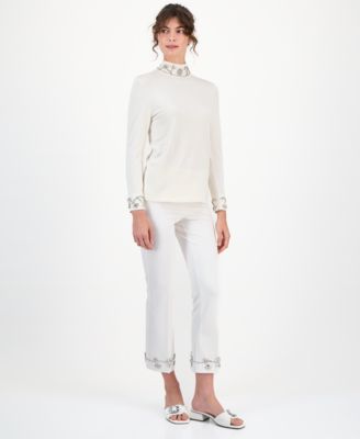 Women's Embellished Rhinestone-Detail Turtleneck Sweater