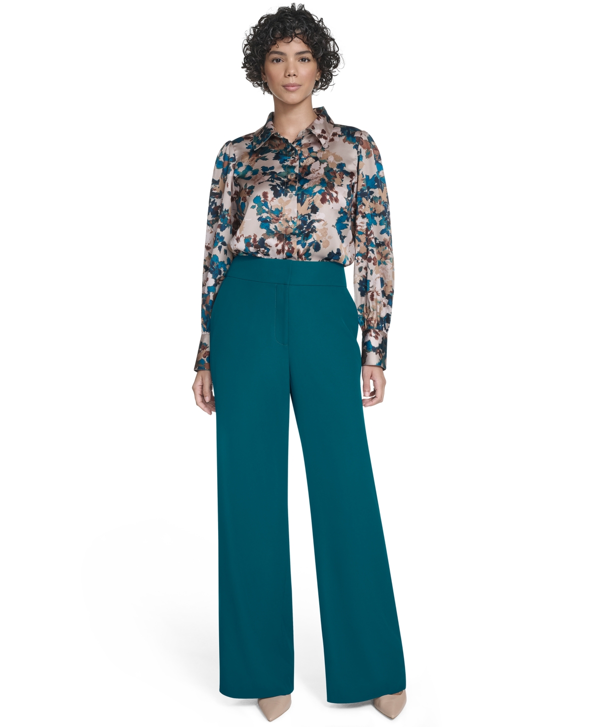 Calvin Klein Women's High-rise Wide-leg Pants In Green