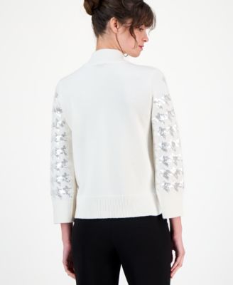 Women's Houndstooth Sequin Mock-Neck Sweater