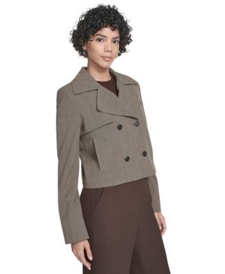 Women's Notch Lapel Collar Cropped Trench Jacket