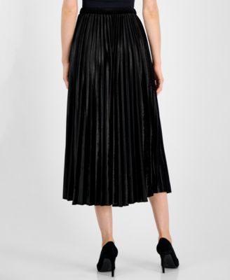 Women's Velvet Pleated Flared Midi Skirt