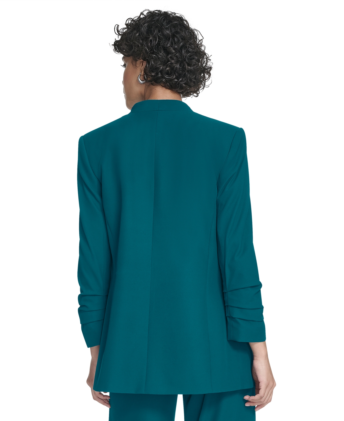Calvin Klein Women's Heavy Open-front Ruched-sleeve Blazer In Green