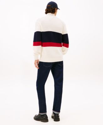 Men's Crest Logo Patch Zip-Through Stripe Sweater