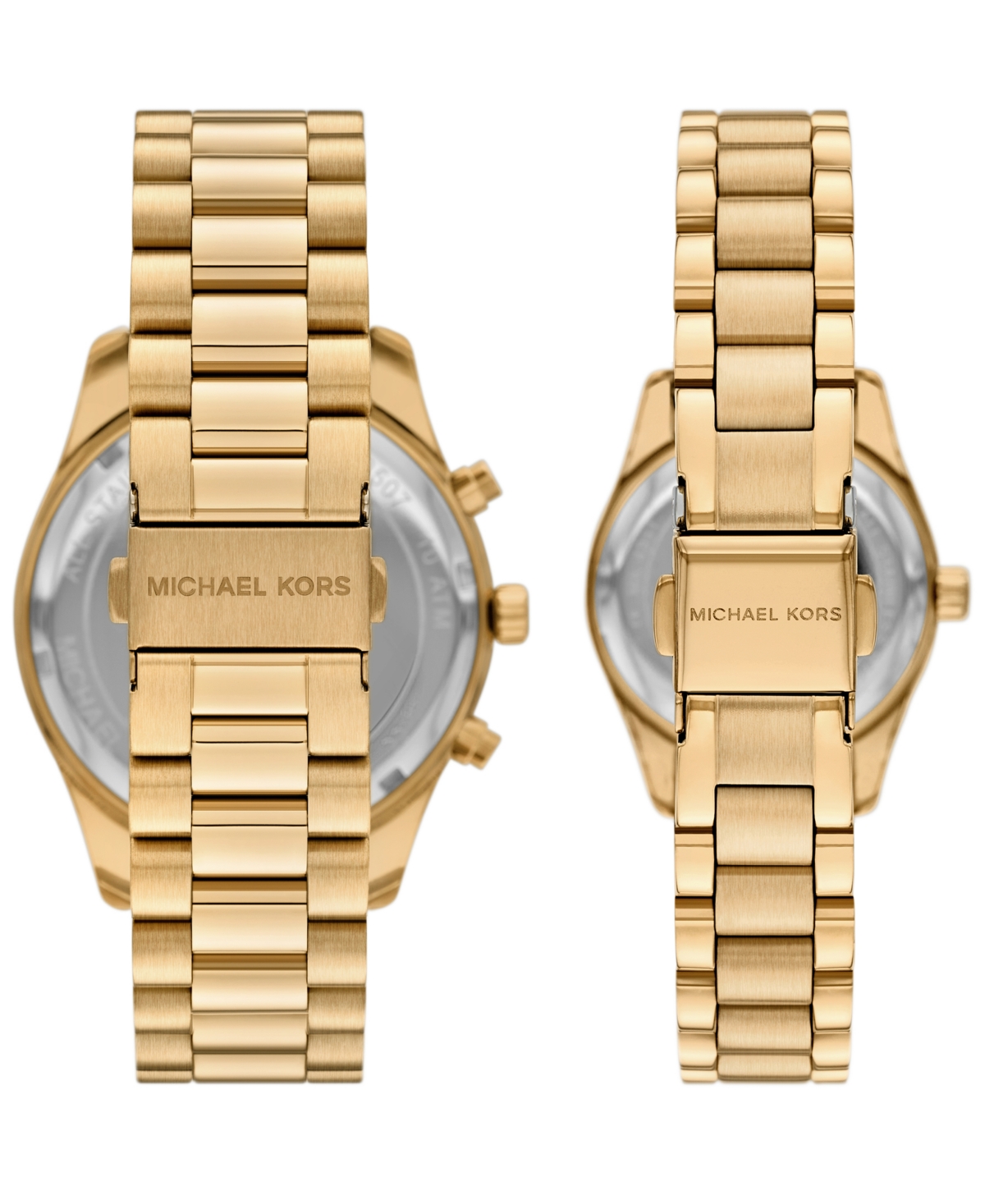 Michael Kors His And Hers Lexington Chronograph And Three-hand Gold-tone Stainless Steel Watch Gift Set, 44mm And In Gold