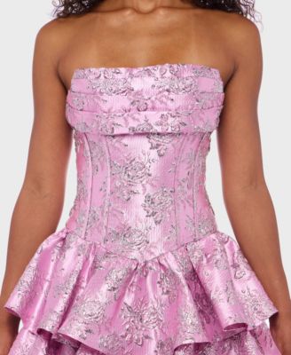 Juniors' Metallic Jacquard Short Fit & Flare Dress