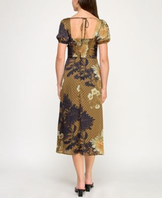 Juniors' Printed Square-Neck Midi Dress