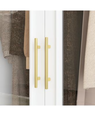 White 2-door 3-drawer wardrobe with tempered glass, bedroom Armoire, wooden Closet