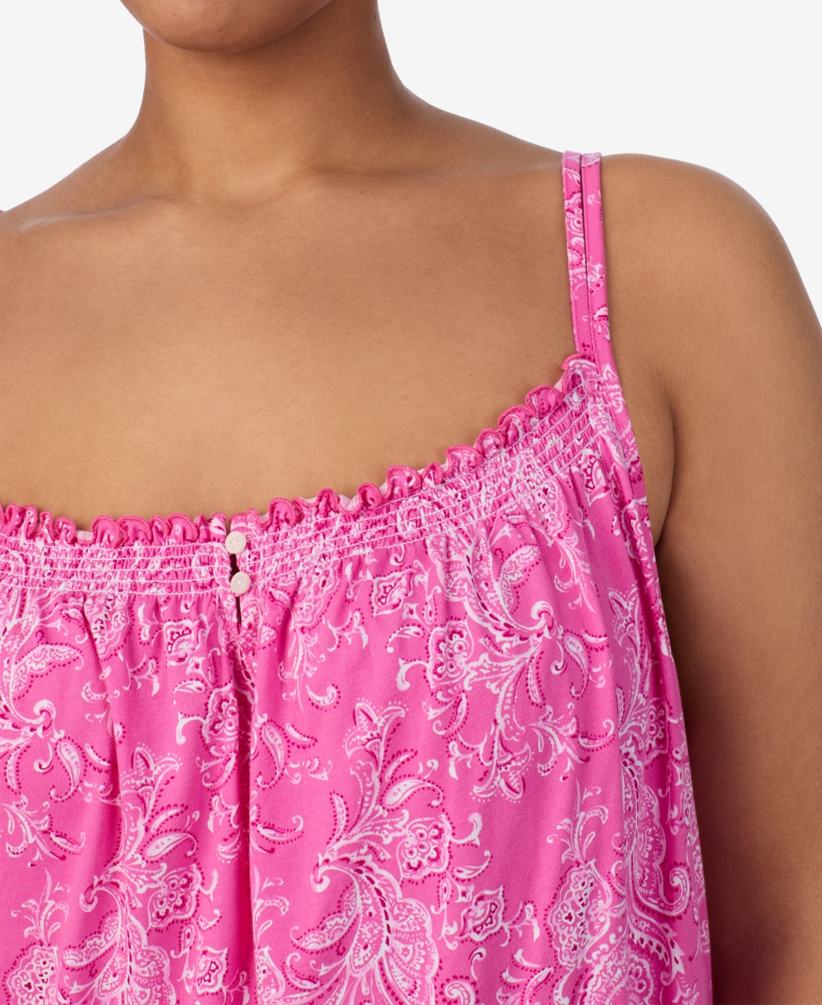 Ralph Lauren Plus Size Double Strap Smocked Neck Ballet Nightgown In Pink