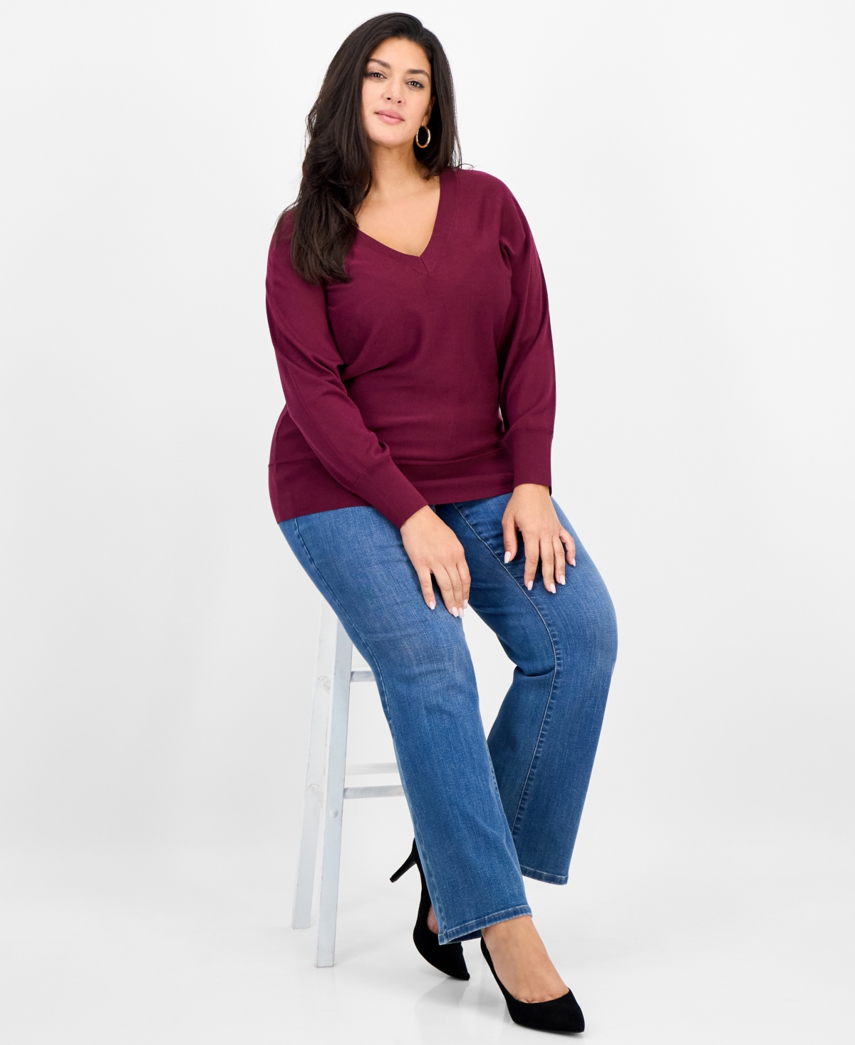 I.n.c. International Concepts Plus V-Neck Dolman-Sleeve Top, Created for Macy's