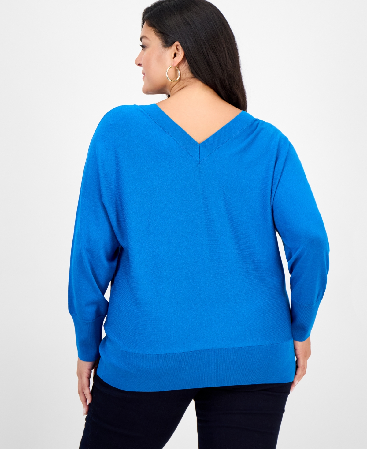 Inc International Concepts Plus Size V-neck Dolman-sleeve Top, Created For Macy's In Blue