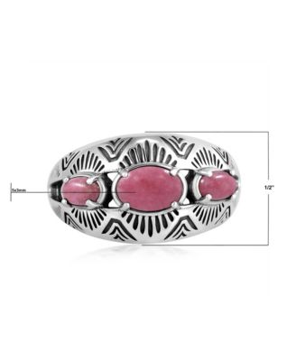 Sterling Silver Rhodonite 3-Stone Oval Band Ring, Size