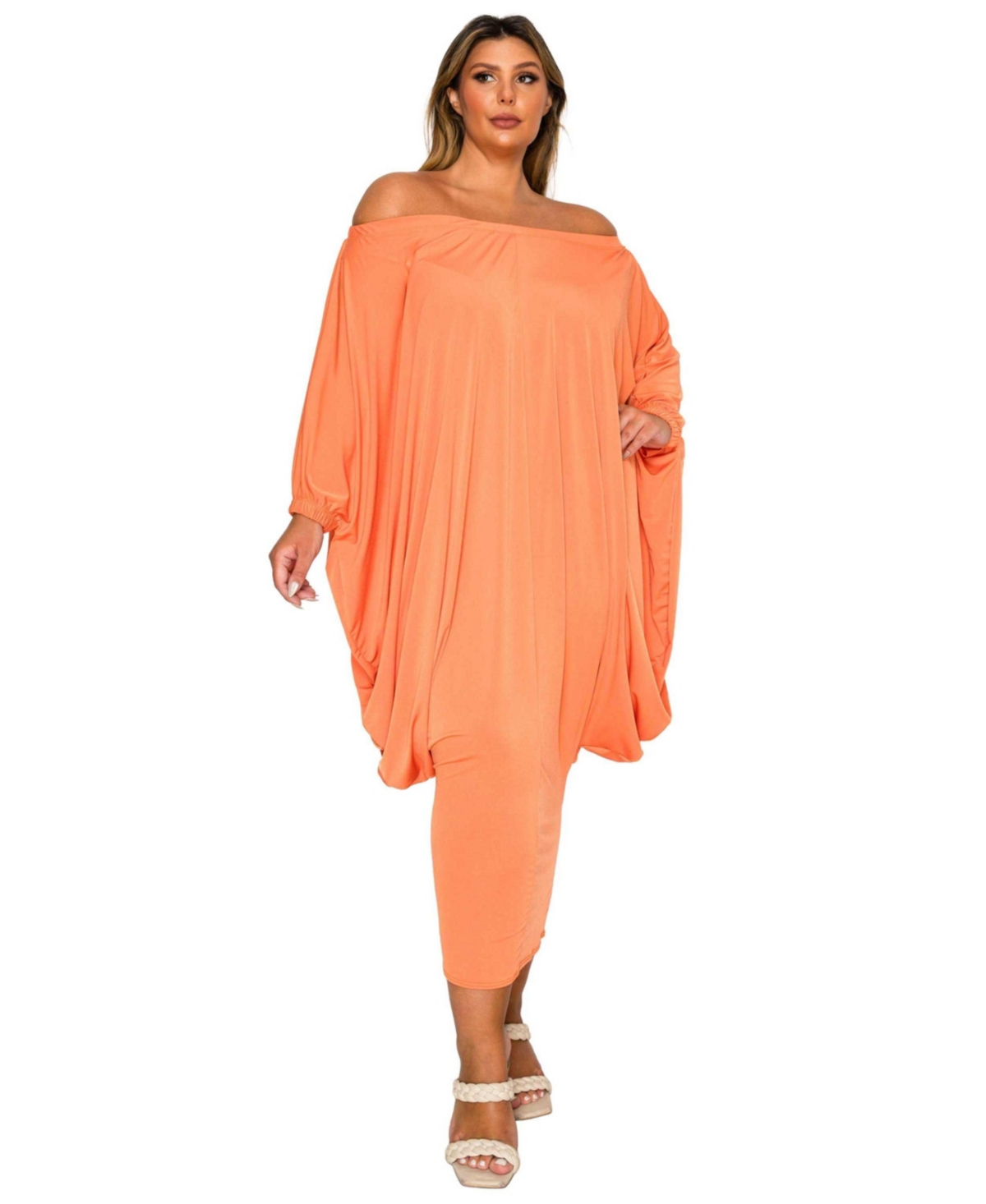Plus Size Eero Off Shoulder Taper Hem Dress - Orange