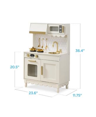 Wooden Cottage Kids Pretend Play Kitchen with 5 Accessories and Toy Storage