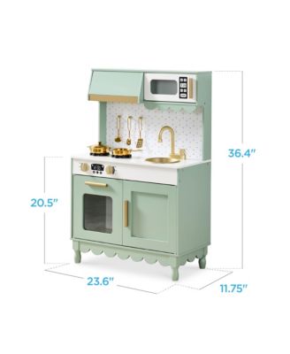 Pretend Play Cottage Kitchen Wooden Toy Set for Kids w/ 5 Accessories, Oven