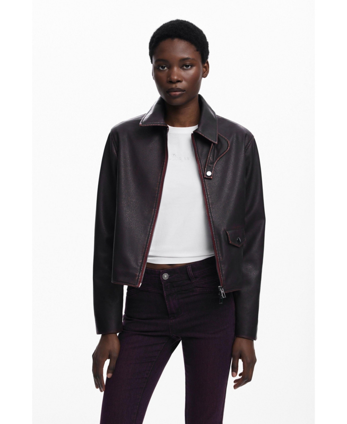 Desigual Women's Burgundy faux leather jacket