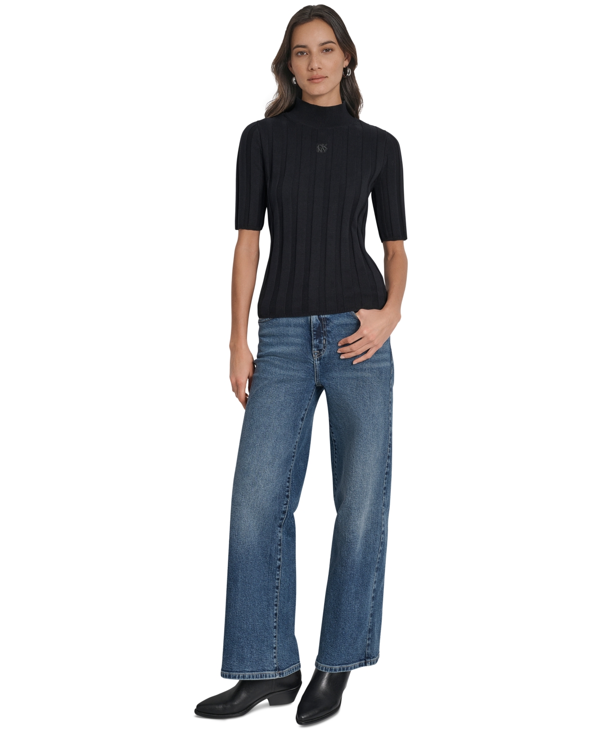 Dkny Jeans Women's Mock Neck Cotton Rib Knit Sweater In Blue