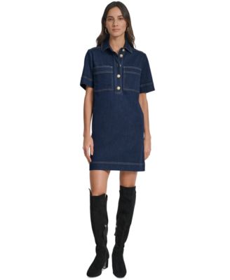 DKNY Jeans - Women's Collared Short-Sleeve Denim Shift Dress