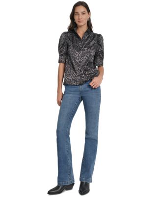 Women's Stand Collar Puff-Sleeve Shirt