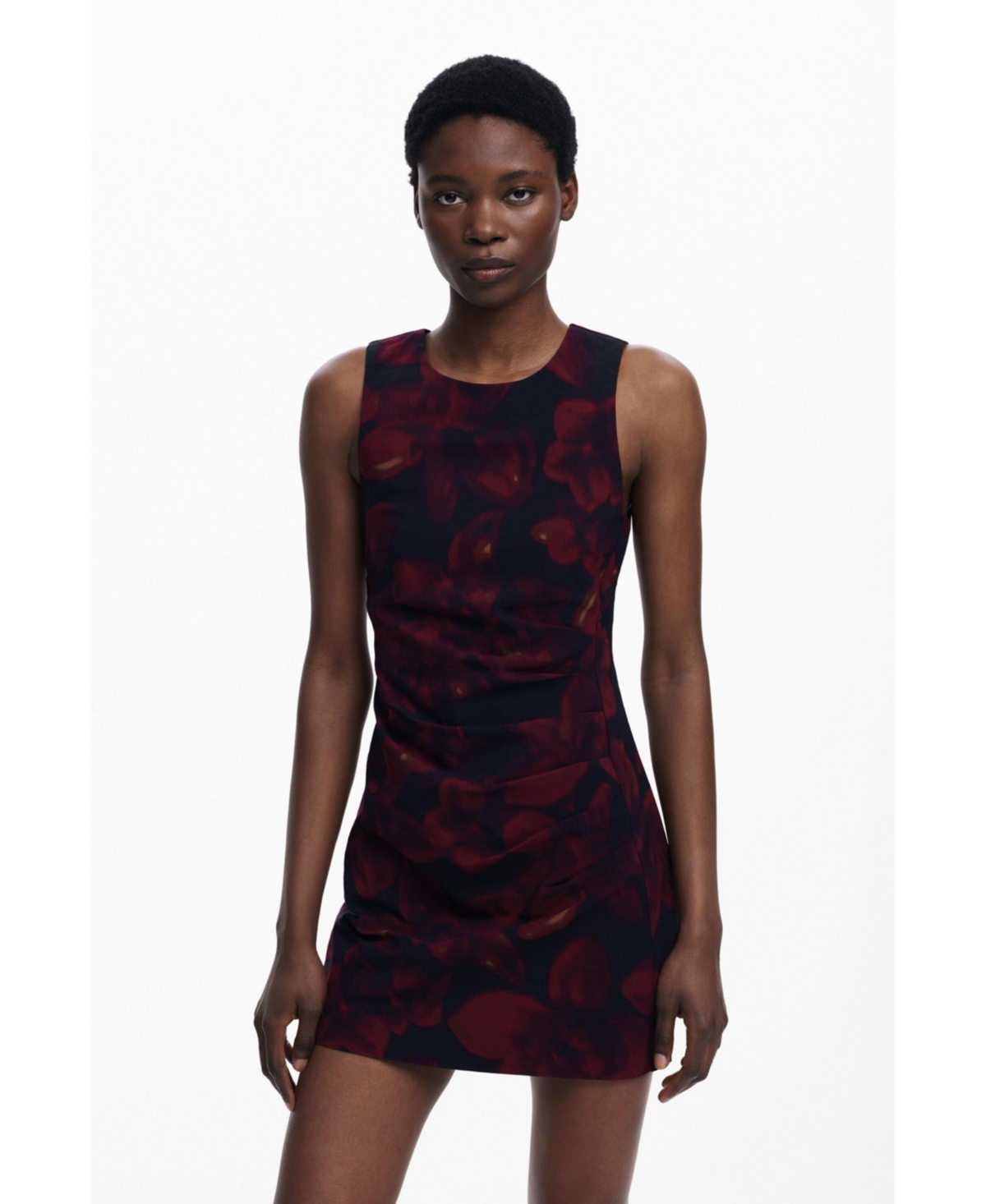 Desigual Ruched Sleeveless Minidress In Red