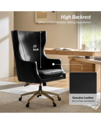 Heeg 47'' H Genuine Leather Swivel Adjustable Height Tilting Executive Chair with High Backrest