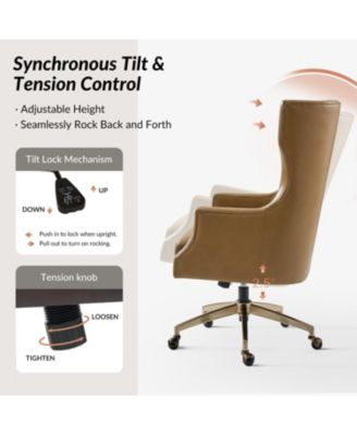 Heeg 47'' H Genuine Leather Swivel Adjustable Height Tilting Executive Chair with High Backrest