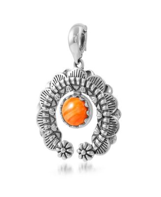 Sterling Silver Orange Spiny Oyster Round Cut Naja Pendant Enhancer